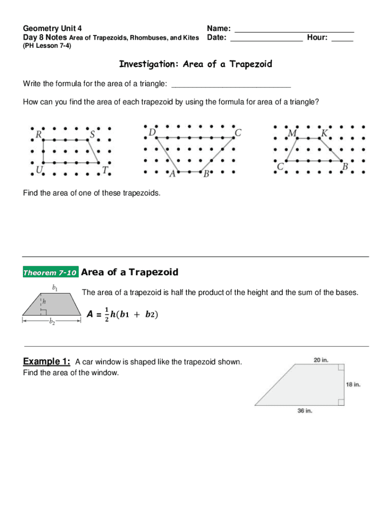 Find The Area Of Each Trapezoid Rhombus Or Kite