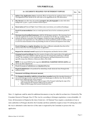 Fillable Online PORTUGAL CHECKLIST RESIDENCY VISA (D TYPE) D7 Fax Email ...