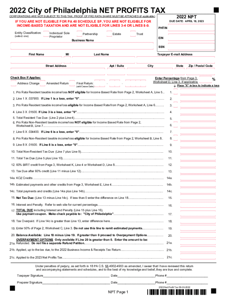 philadelphia net profits tax online Preview on Page 1