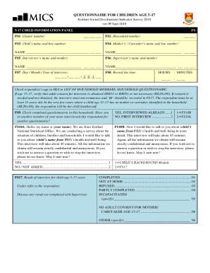 Fillable Online QUESTIONNAIRE FOR CHILDREN AGE 5-17 Fax Email Print ...