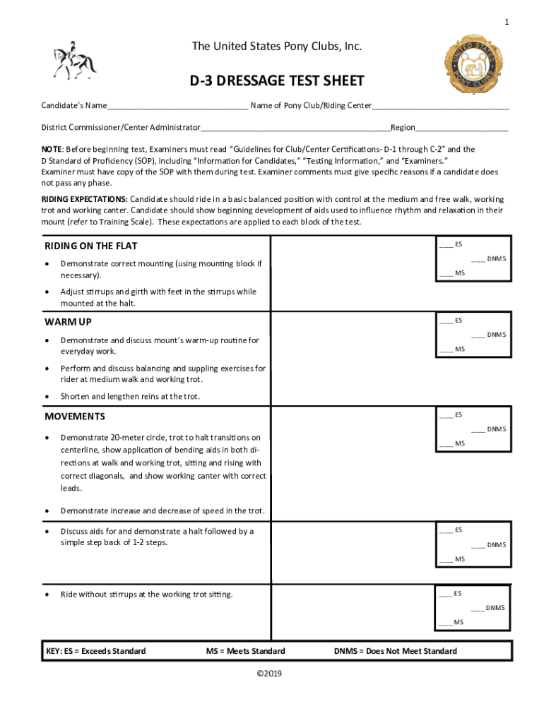 Fillable Online D3 HUNTER SEAT EQUITATION TEST SHEET Fax Email Print
