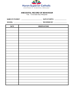 Fillable Online ANECDOTAL RECORD OF BEHAVIOUR Fax Email Print - pdfFiller