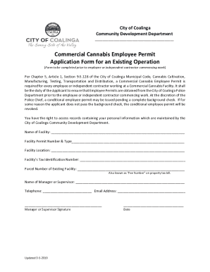 Fillable Online Commercial Cannabis Employee Permit Application Form ...