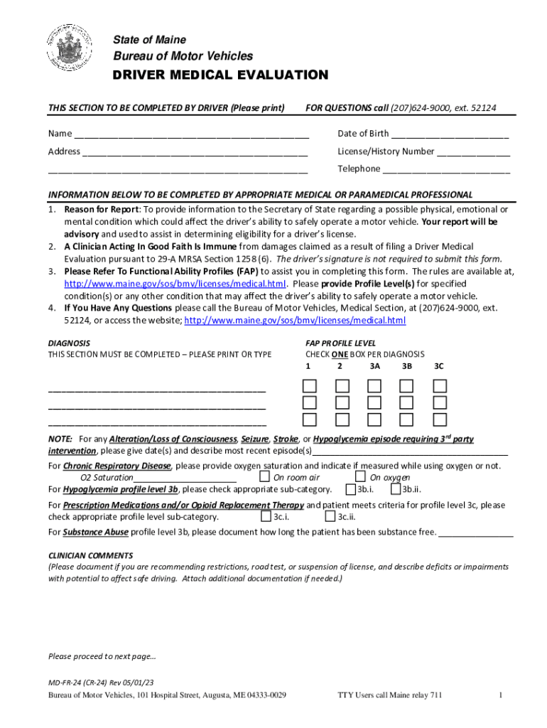 driver medical evaluation form pdf Preview on Page 1