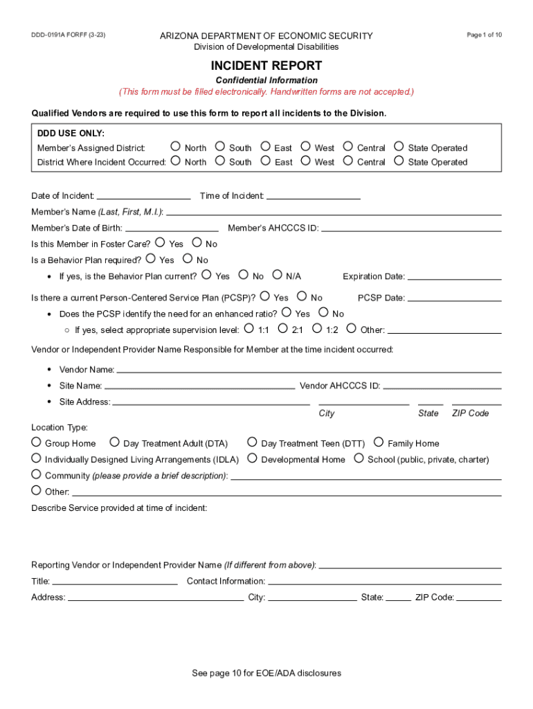 DDD-0191A - Incident Report Preview on Page 1