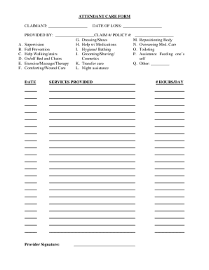 Fillable Online ATTENDANT CARE FORM Fax Email Print - pdfFiller