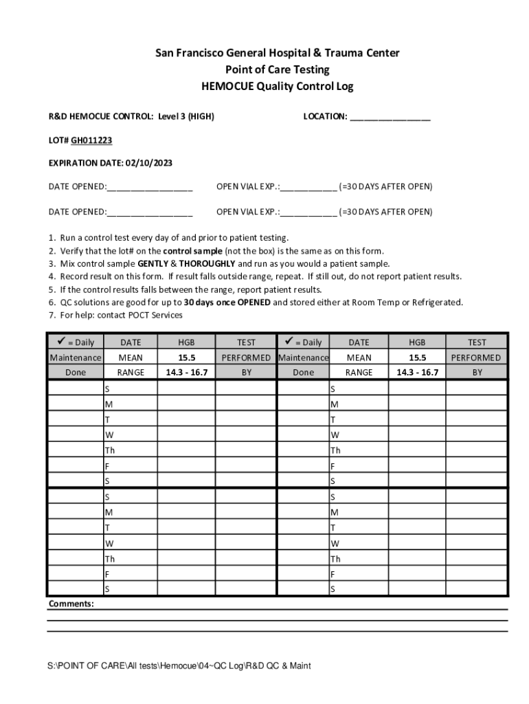20222024 Form CA Zuckerberg San Francisco General Hospital and Trauma Center HEMOCUE Quality