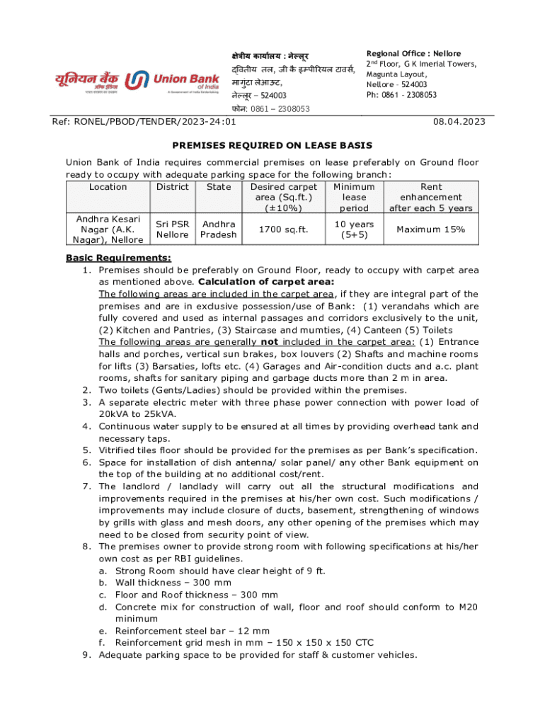 Fillable Online tender document for alternate premises (naraingarh and