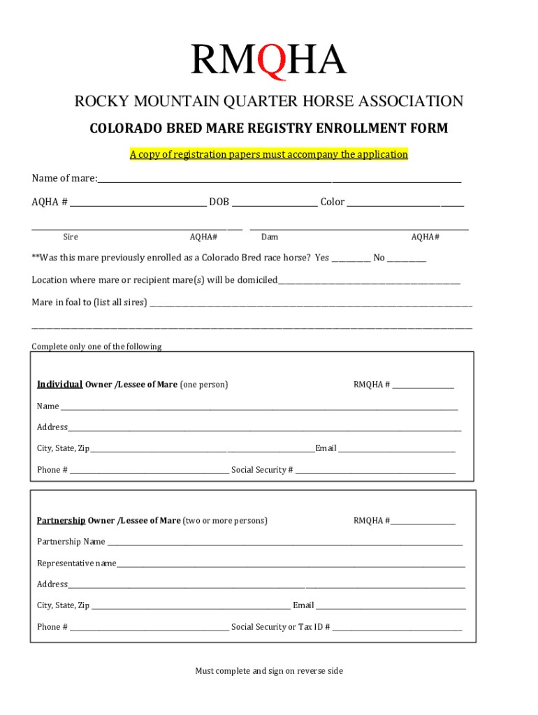 Fillable Online Rocky Mountain Quarter Horse Association Home Fax