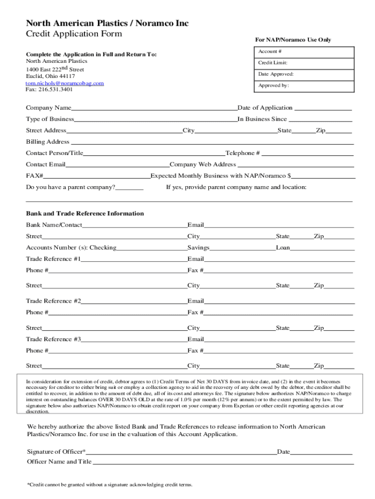 Fillable Online North American Plastics / Noramco Inc Credit