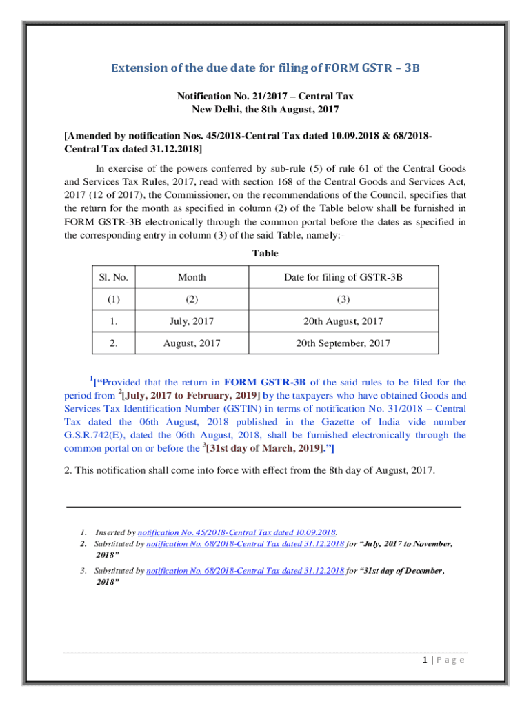 Fillable Online Extension of the due date for filing of FORM GSTR 3B