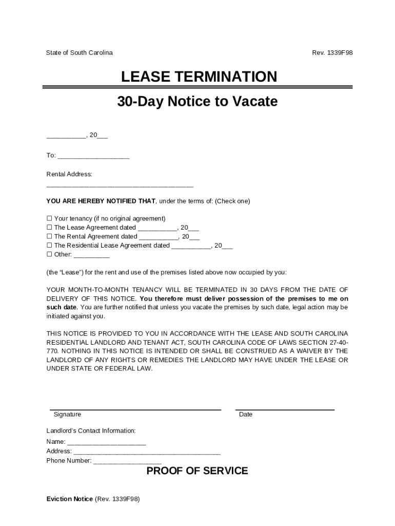 South Carolina 30-Day Notice to Vacate Preview on Page 1