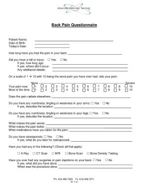 How long have you had the pain in your back: