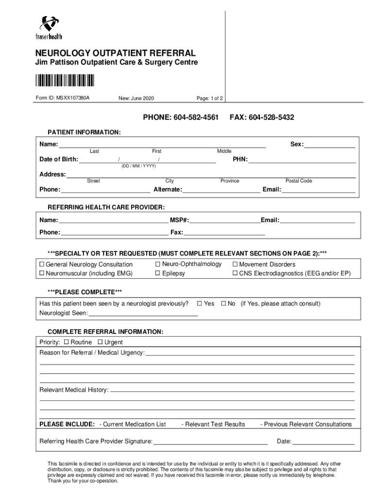 Fillable Online Jim Pattison Outpatient Care and Surgery Centre in