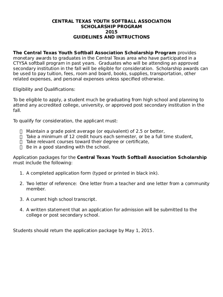 Central Texas Youth Softball Association Doc Template pdfFiller
