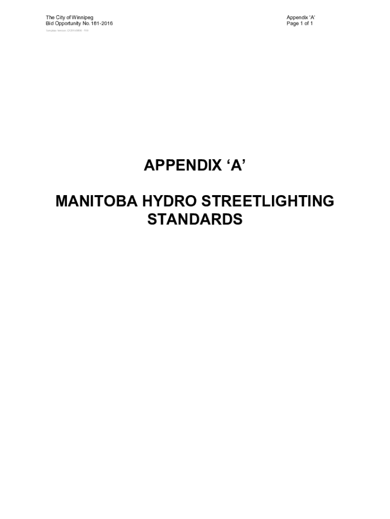 Fillable Online APPENDIX 'A' MANITOBA HYDRO STREETLIGHTING STANDARDS