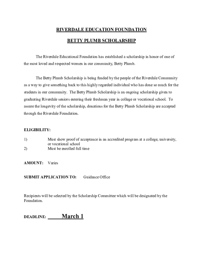RIVERDALE EDUCATION FOUNDATION BETTY PLUMB Preview on Page 1