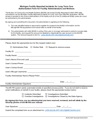 Michigan Facility Reported Incidents Authorization Form