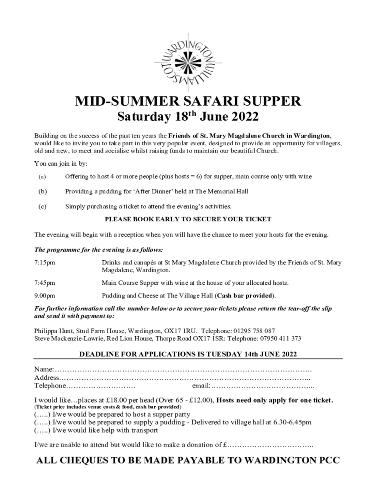 Fillable Online Ticket application form for Safari Supper 2022 Fax Email Print pdfFiller