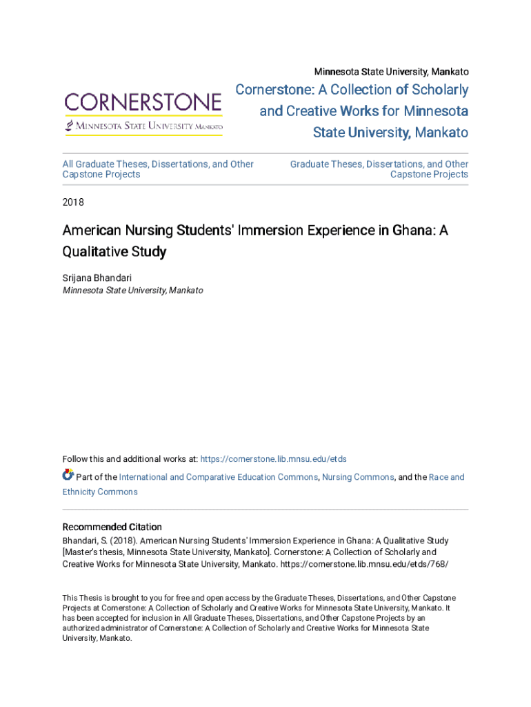 Fillable Online American Nursing Students' Immersion Experience in