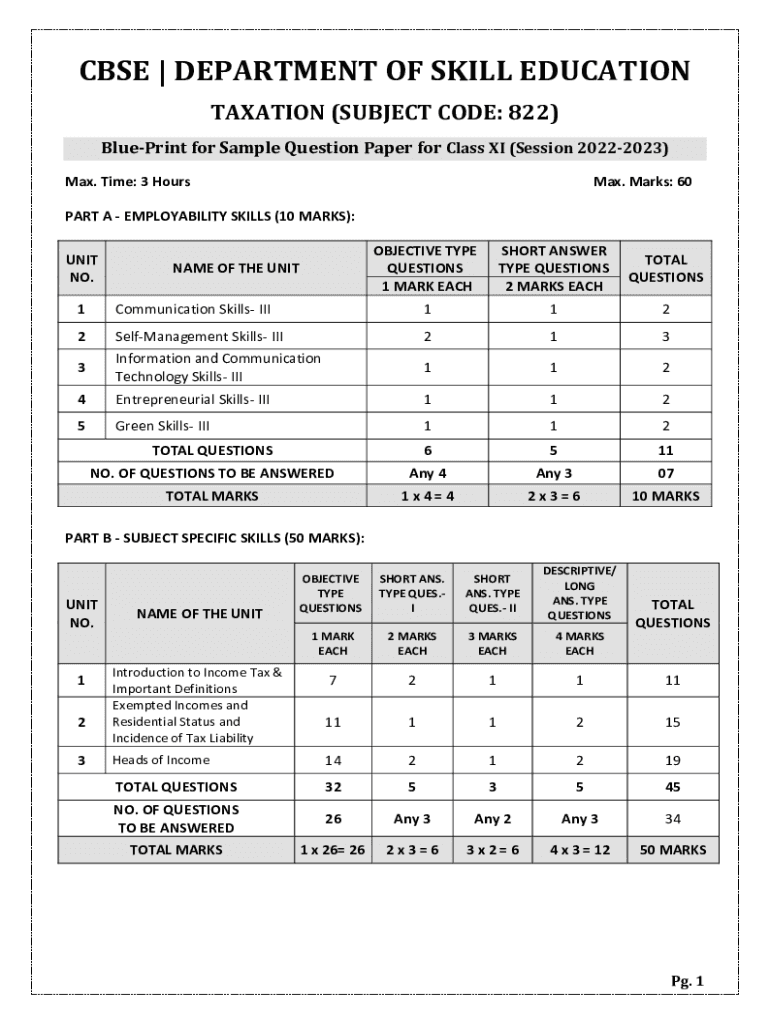 Fillable Online TAXATION (SUBJECT CODE: 822) Fax Email Print - pdfFiller