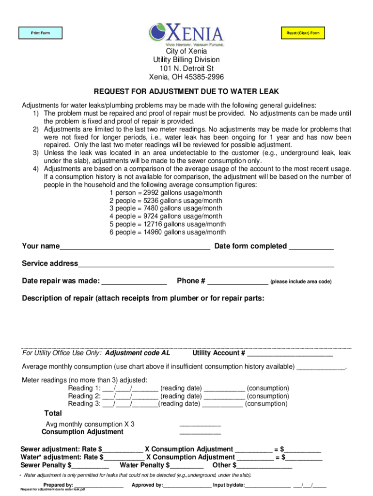 Fillable Online City Of Xenia Utilities Fill and Sign Printable