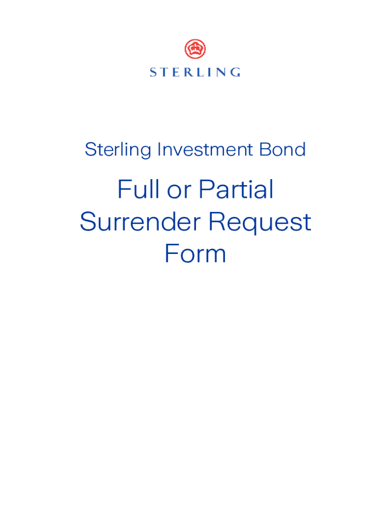 Sterling investment bond surrender form: Fill out & sign Preview on Page 1