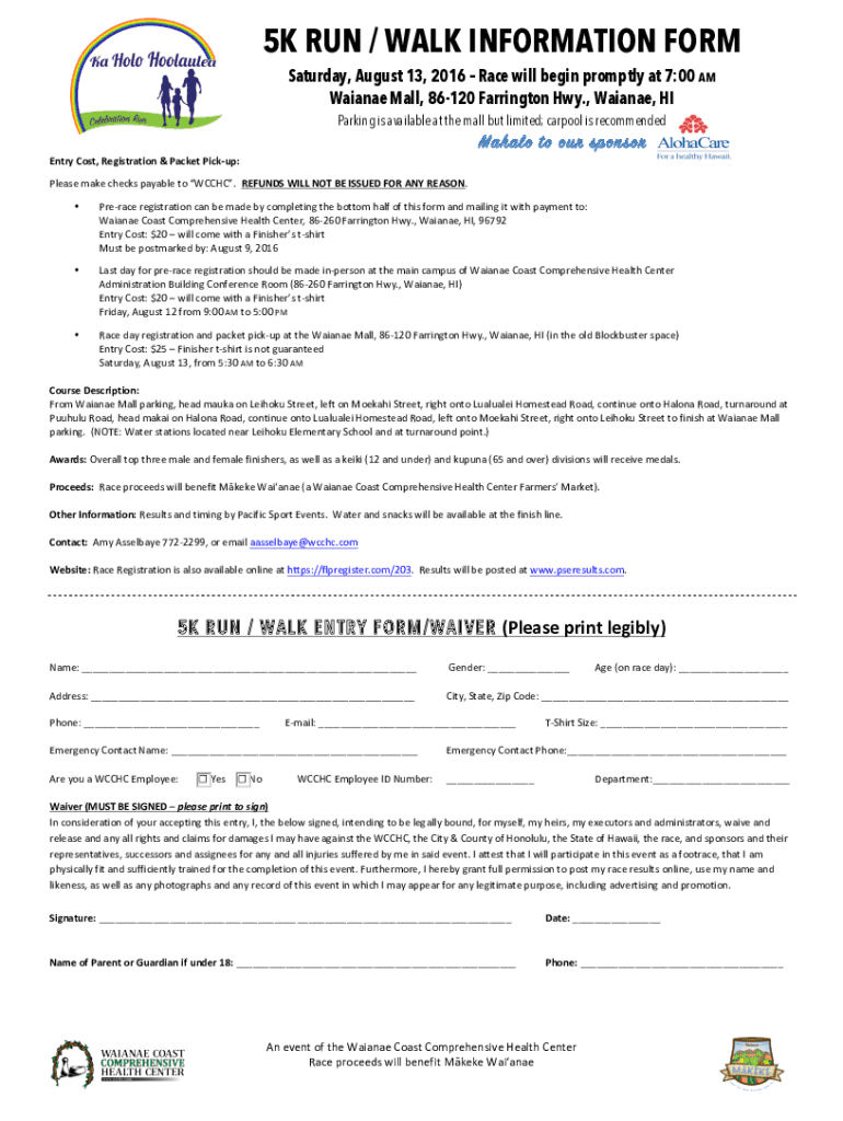 Fillable Online 5K RUN / WALK INFORMATION FORM Fax Email Print - pdfFiller