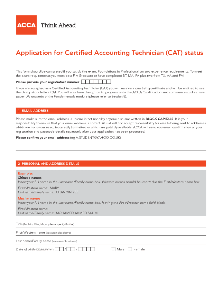 Application for Certified Accounting Technician (CAT) status Preview on Page 1