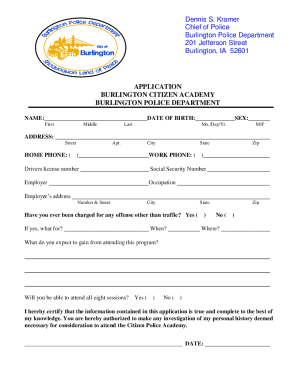 Fillable Online application burlington citizen academy burlington ...