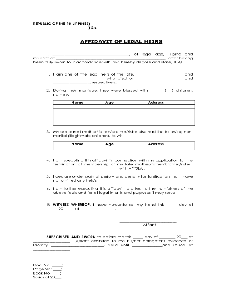 Fillable Online Sample Affidavit of SelfAdjudication by Sole HeirPDF Fax Email Print pdfFiller