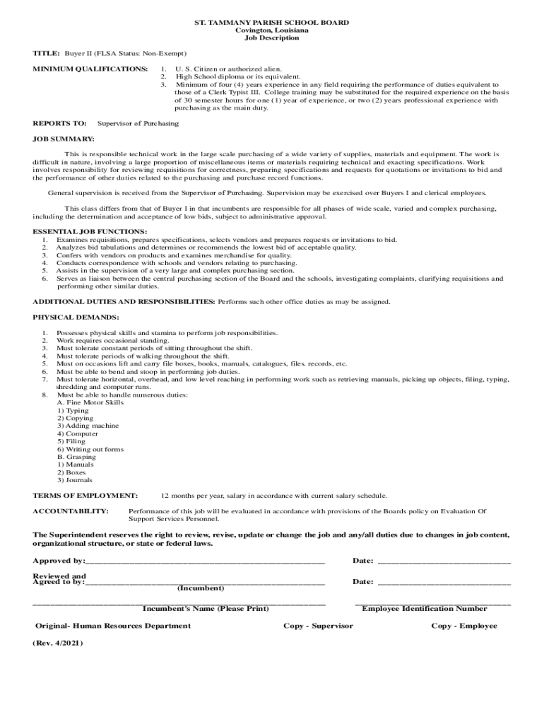 Fillable Online ST TAMMANY PARISH SCHOOL BOARD Covington Fax Email Fillable online st tammany parish school board covington fax email