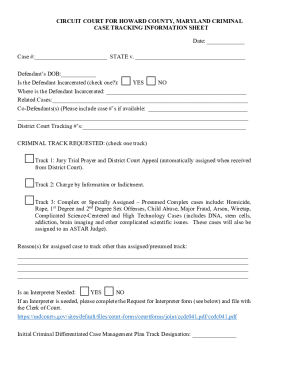 Criminal Case Tracking Information Sheet