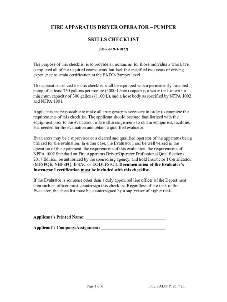 Fillable Online Pumper Driver Operator: Skill Sheet Package - TN.gov ...