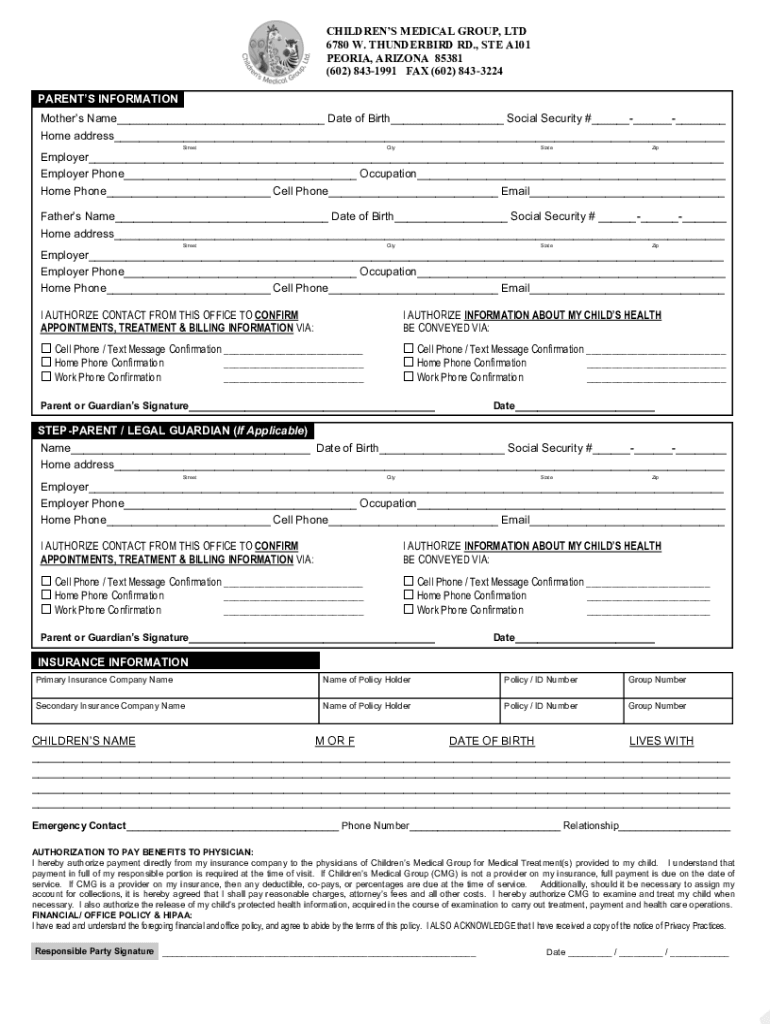 Fillable Online Children's Medical Group State of the Art Pediatric