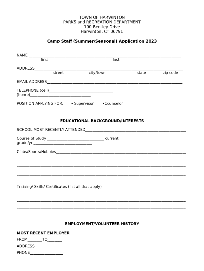 Programs Harwinton Parks and Recreation Department Doc Template