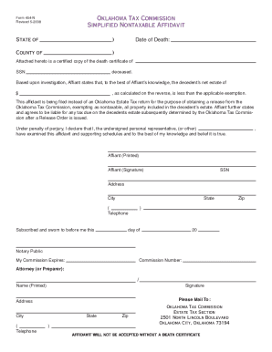 Form 454-N Simplified Nontaxable Affidavit