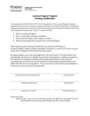 Fillable Online Lockout/tagout procedures; training; annual inspection ...