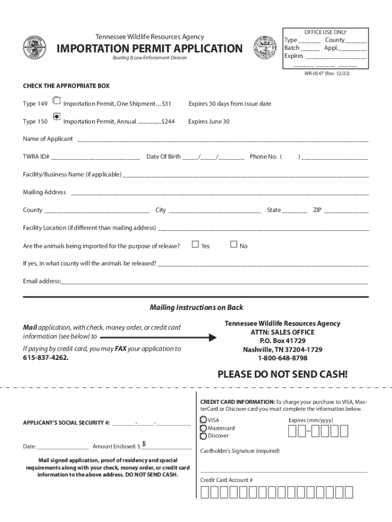 Tennessee Importation Application Tennessee Importation Application Preview on Page 1