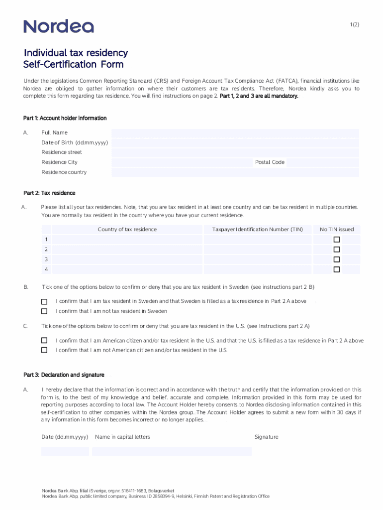 Fillable Online Individual Tax Residency Self Certification Form Fax Fillable Online Individual Tax Residency Self Certification Form Fax