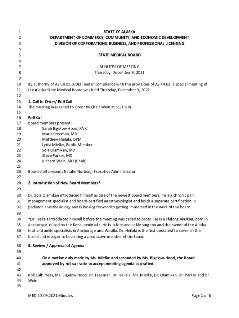 Fillable Online the Alaska State Medical Board was held Thursday