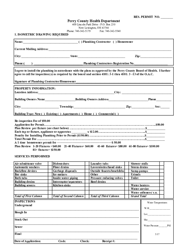 Plumbing Permit Application Residential 2017 Preview on Page 1