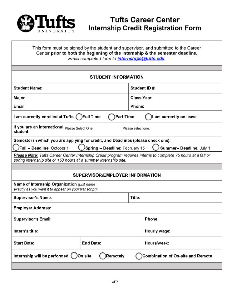 Fillable Online Tufts Career Center Internship Credit Registration