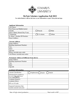 Fillable Online McNair Scholars Application Form Fax Email Print ...