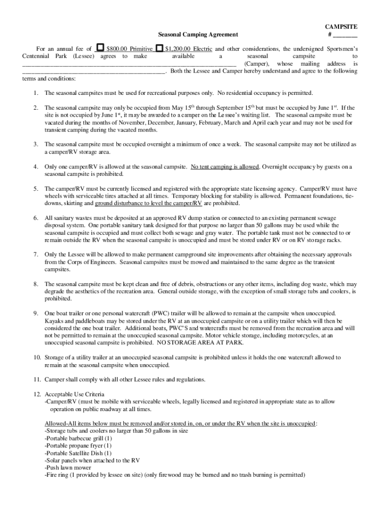 Fillable Online seasonal site lease agreement Fax Email Print pdfFiller