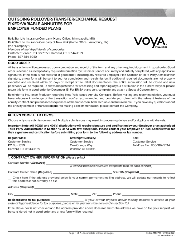 voya direct rollover form Preview on Page 1