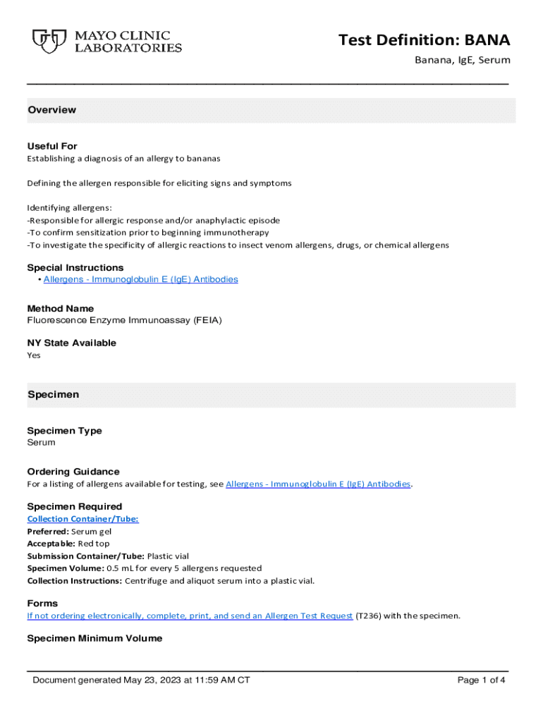 Fillable Online Banana, IgE, Serum Essentia Health Laboratory's Test