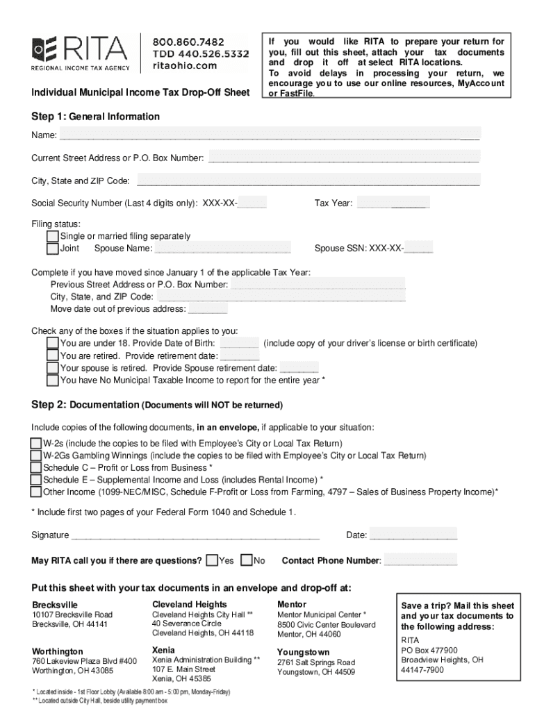 Fillable Online Individual Municipal Tax DropOff Sheet Step 1 General Fax Email