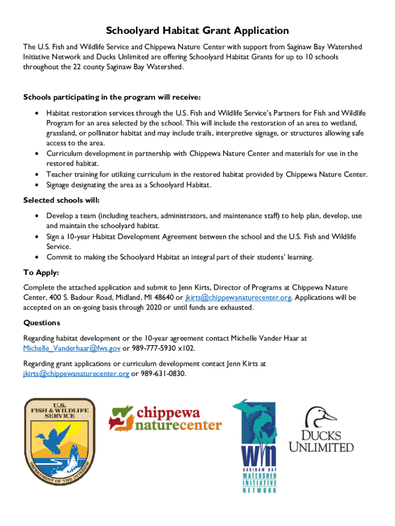 Fillable Online WIN grant of 20000 will help create outdoor classrooms