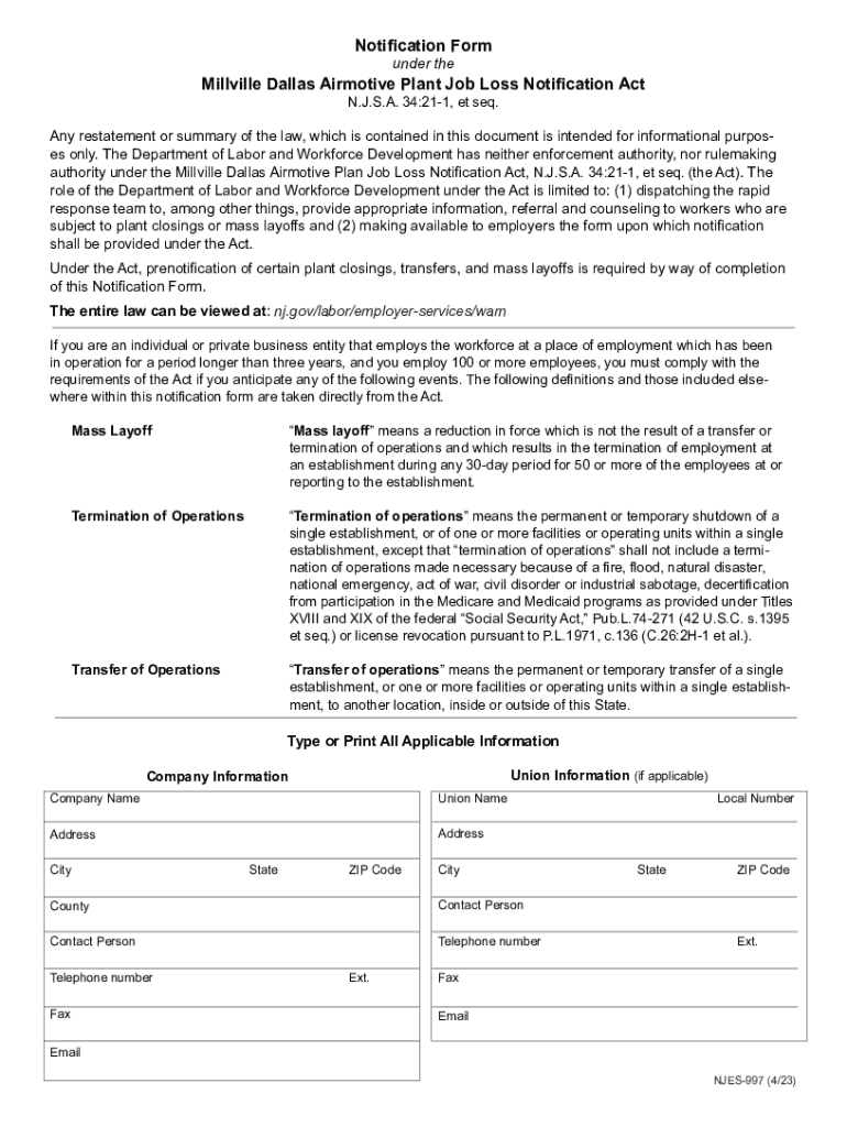 Fillable Online New Jersey MiniWARN Act Overhaul Takes Effect in 90